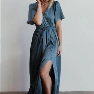 Baltic Born | Sicily Satin Maxi Dress in blue | M